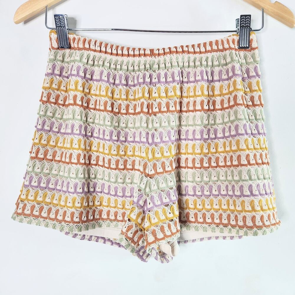Good Luck Gem Womens Multi Color Crochet Shorts Size Small Boho Festival Beach